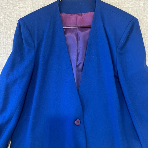 Worn Ideal Size 9 Bright Blue Shoulder Pad Blazer - Picture 1 of 5